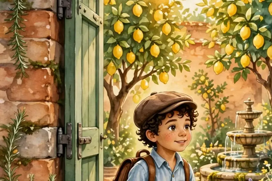 Un bambino scopre un giardino segreto di limoni
